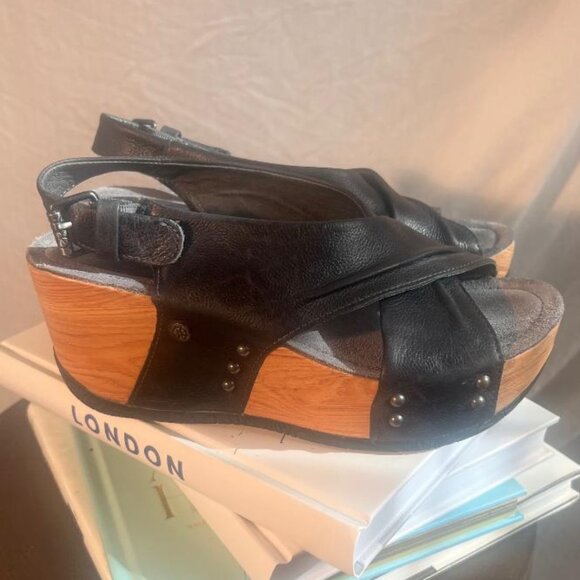 Bussola Formentera Leather Platform Sandals in Black - Size 6 - Picture 3 of 7